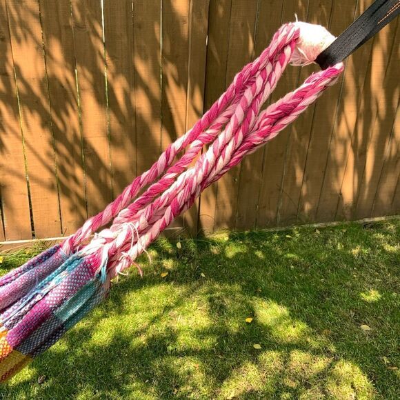 handmade colourful hammock check gingham plaid tartan purple orange blue cotton - Picture 7 of 9